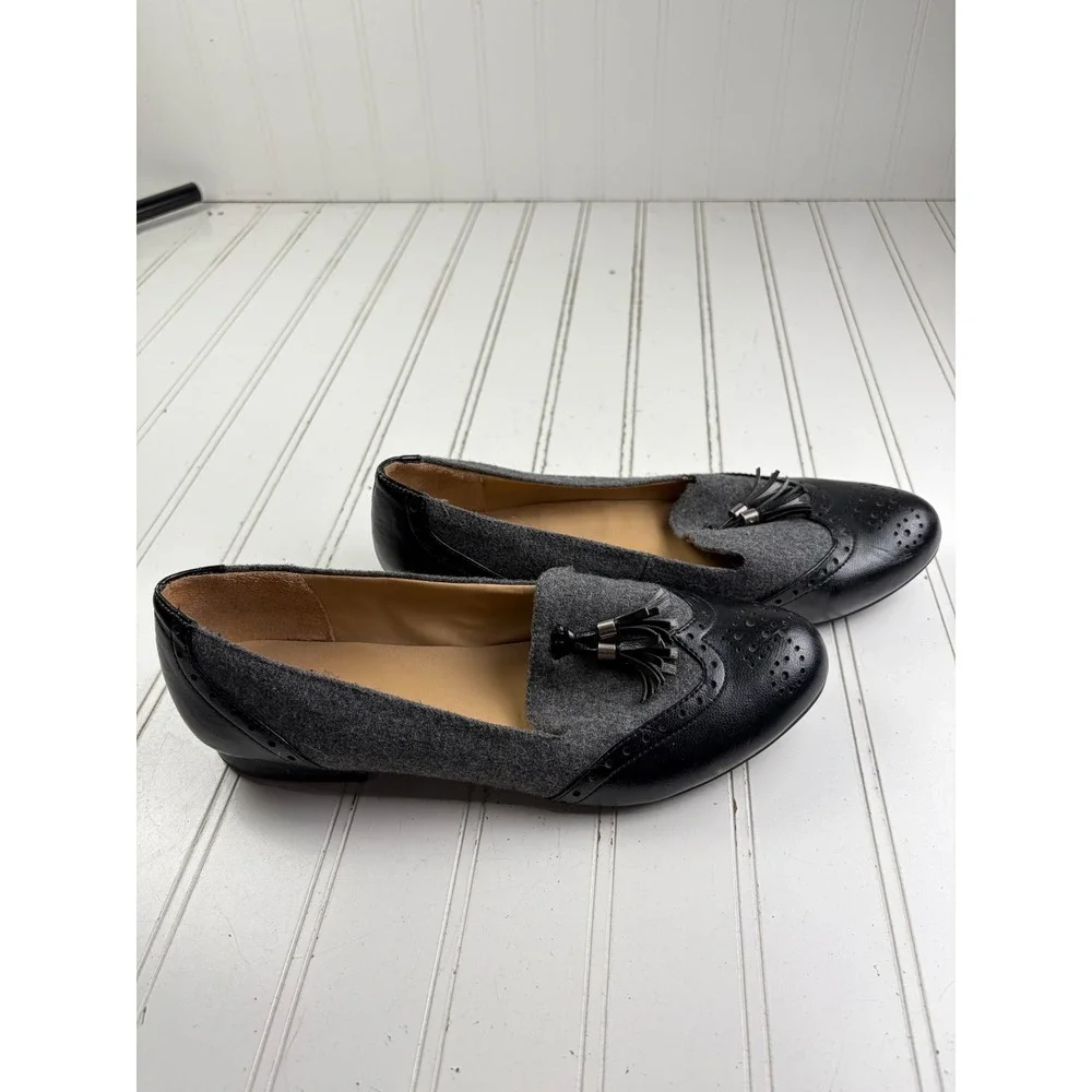 Naturalizer Lorraine Gray Fabric & Leather Tassel Loafers Flats Women's Size 8M